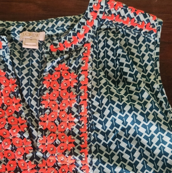 J.CREW EMBROIDERED Blue Patterned Sleeveless Top - Picture 4 of 7